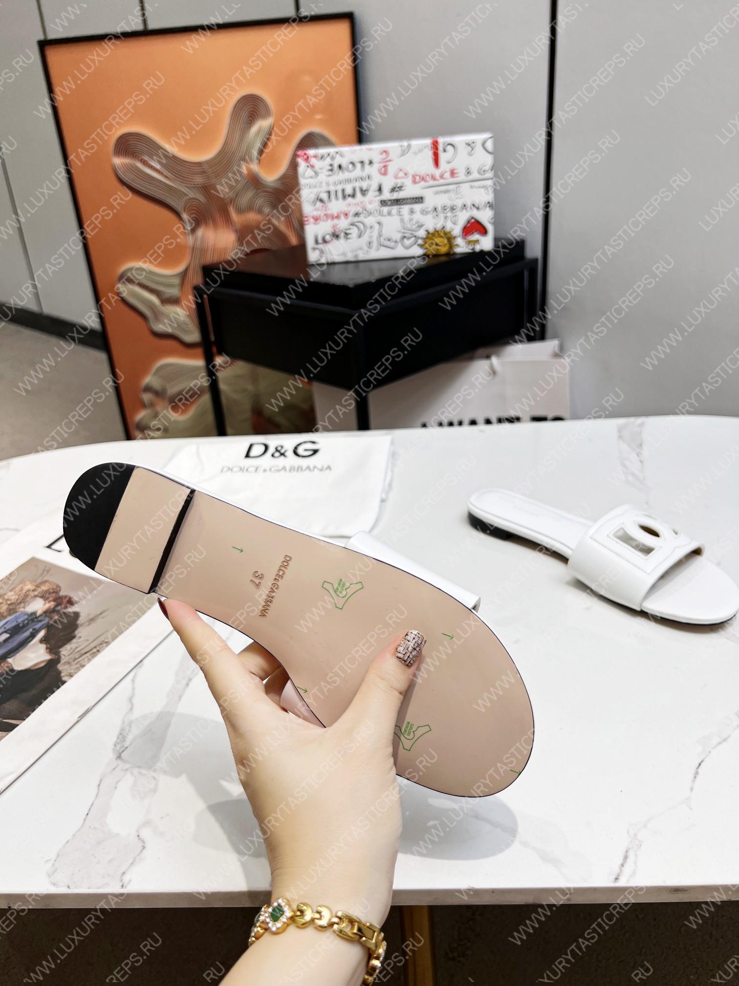DOLCE & GABBANA CALFSKIN SLIDERS WITH DG LOGO WHITE CQ0436AY