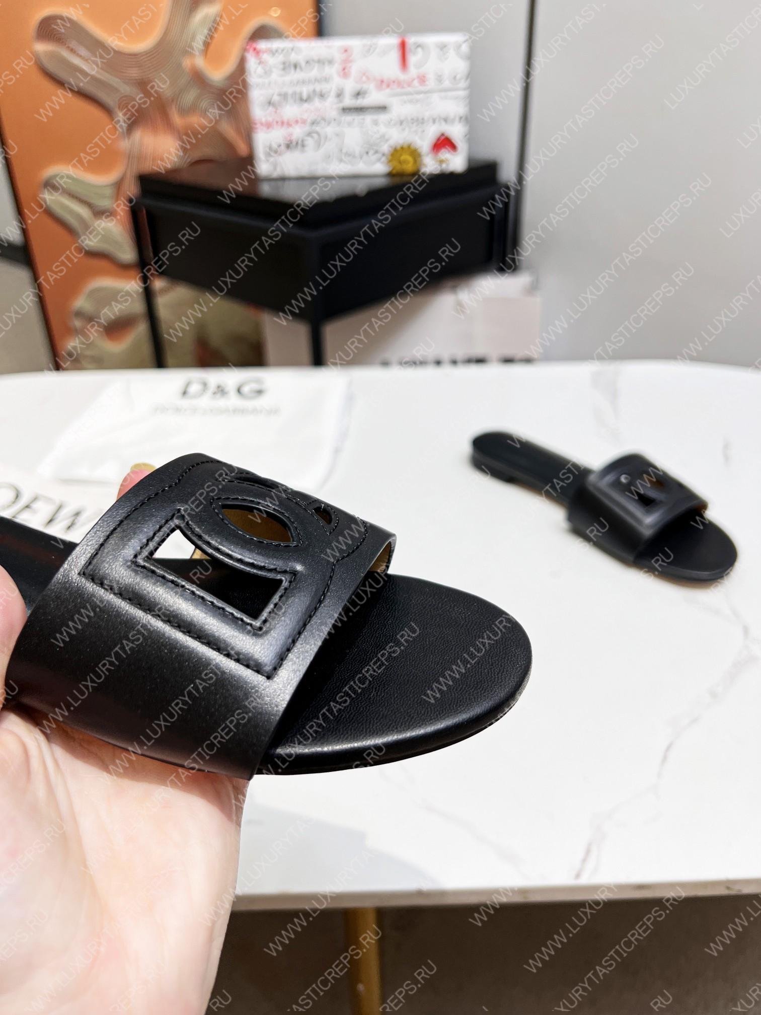 DOLCE & GABBANA CALFSKIN SLIDERS WITH DG LOGO BLACK CQ0436AY