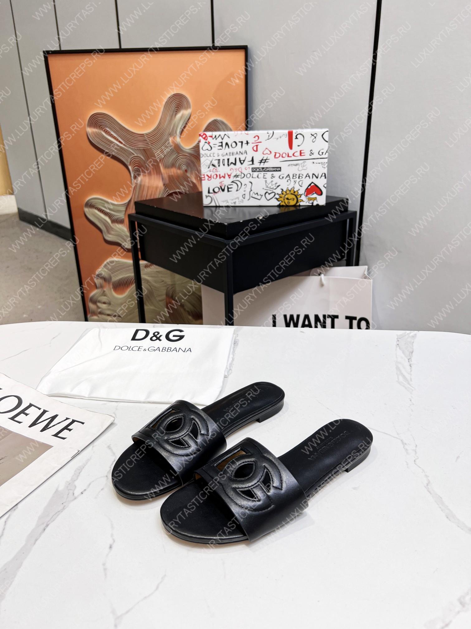 DOLCE & GABBANA CALFSKIN SLIDERS WITH DG LOGO BLACK CQ0436AY
