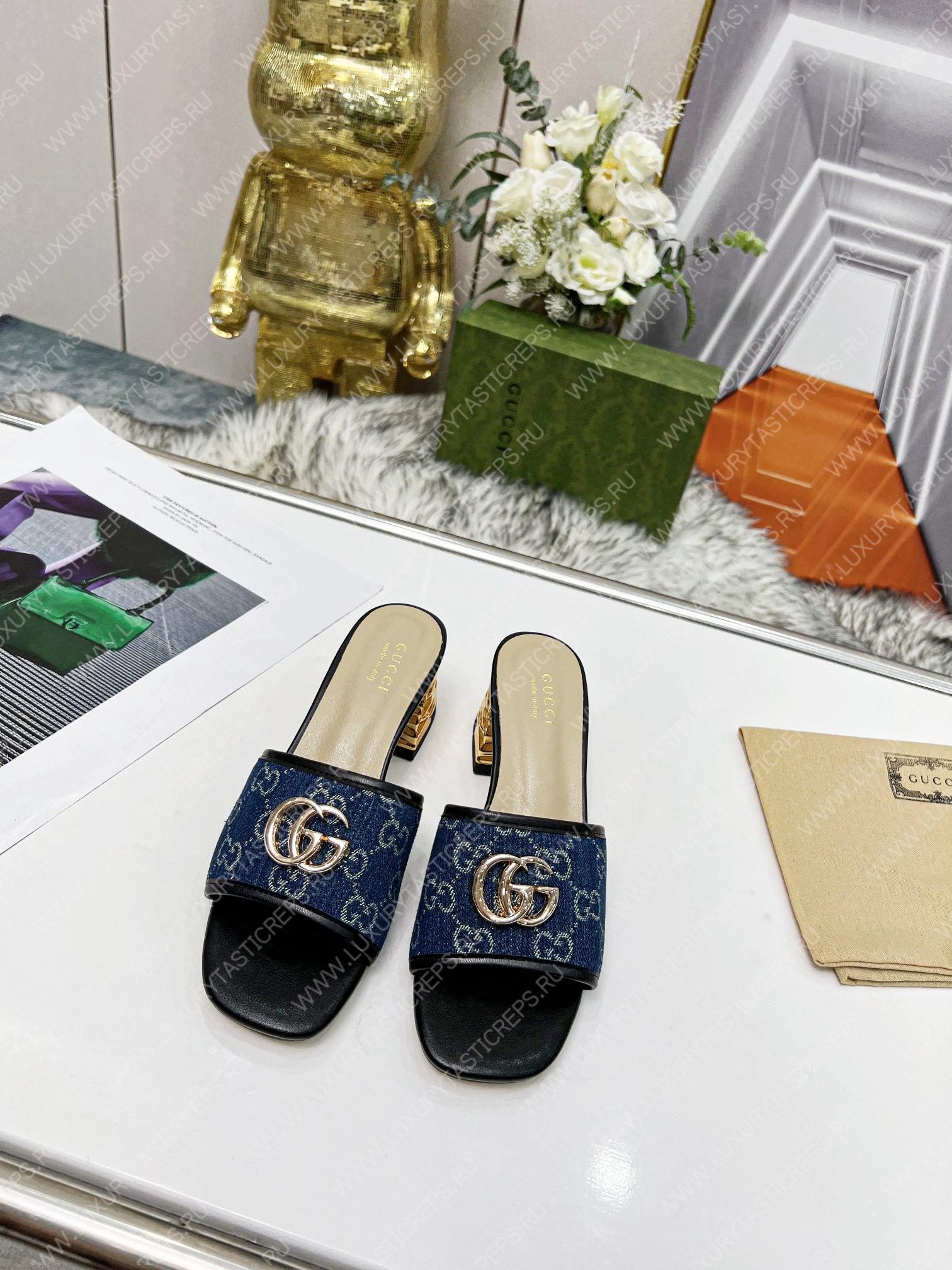 G*u*i jolie gg sup*e canvas and rubber slides blue 1473721