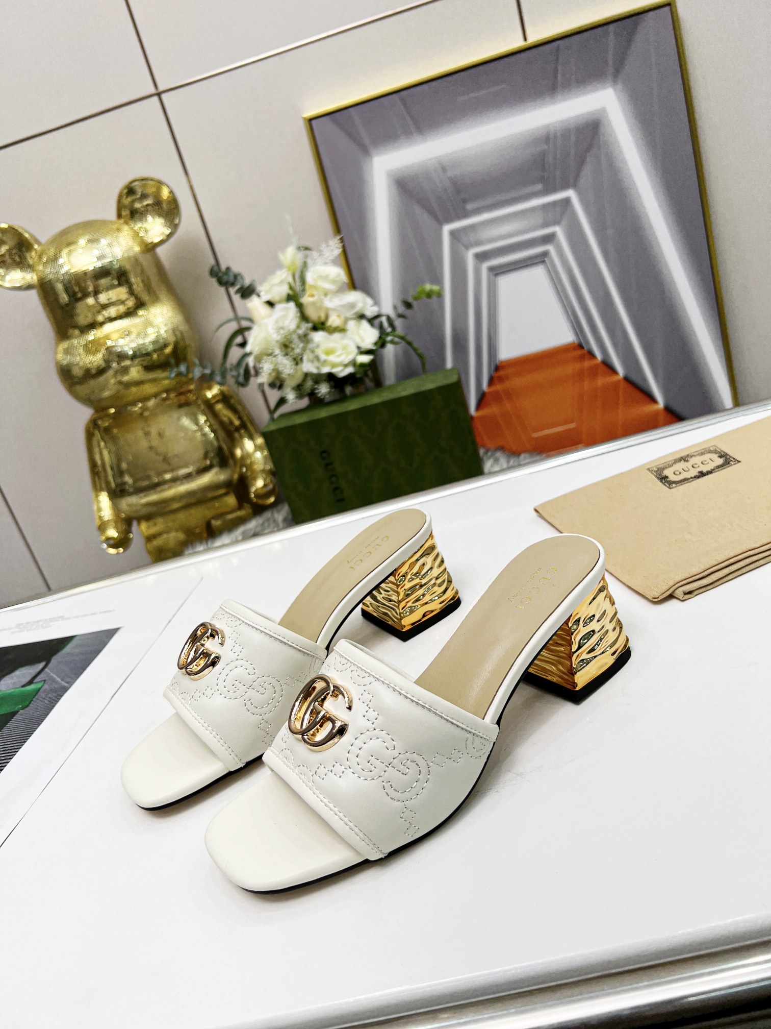 G*u*i jolie gg sup*e canvas and rubber slides white 1473721