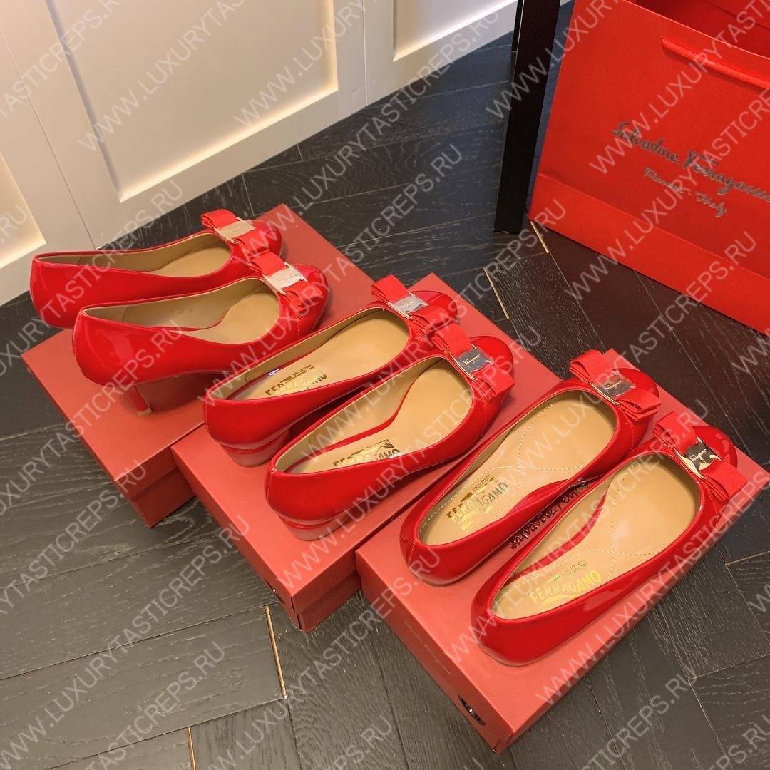 FERRAGAMO VERA BOW PUMP SHOE RED 01B221