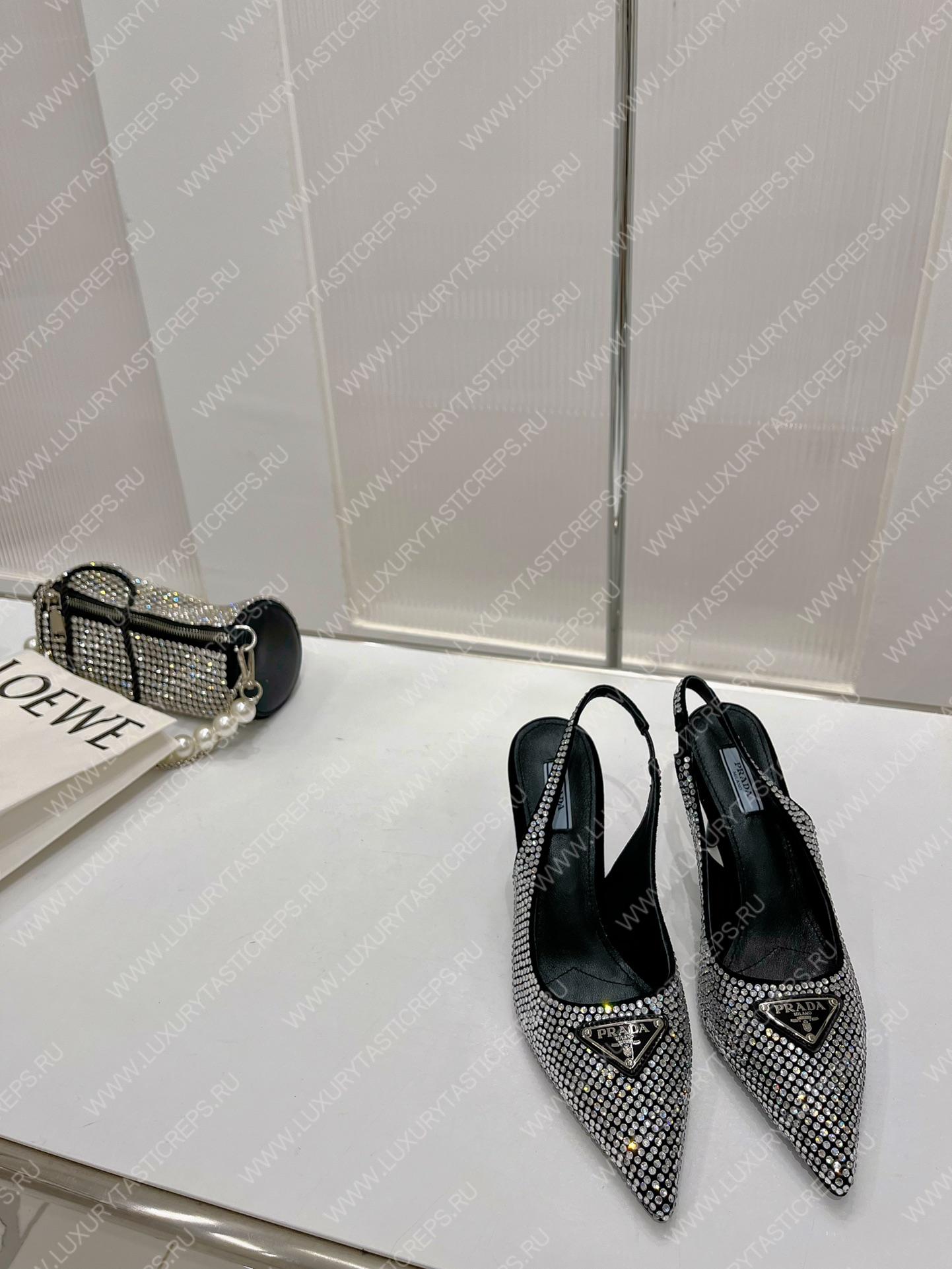 Pra*a rhinestone slingback pump black/white 1i002n