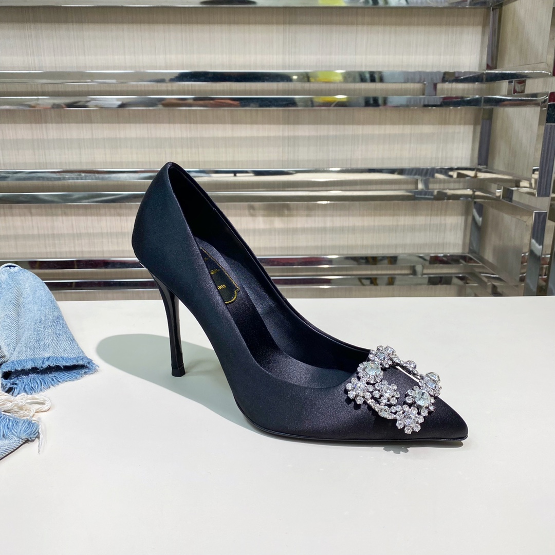 ROGER VIVER FLOWER STRASS BUCKLE PUMPS BLACK RVW4141