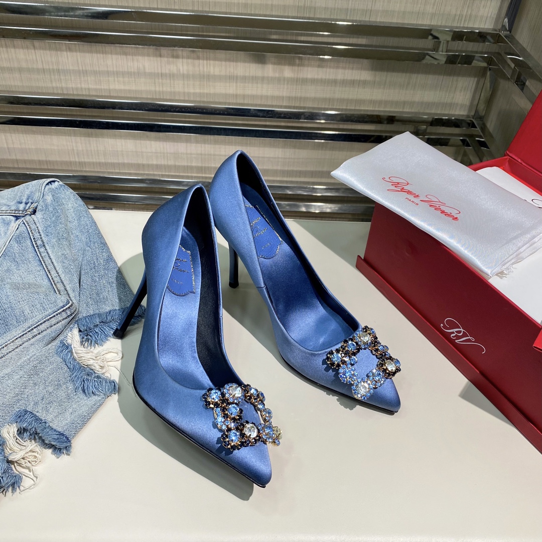 ROGER VIVER FLOWER STRASS BUCKLE PUMPS BLUE RVW4141