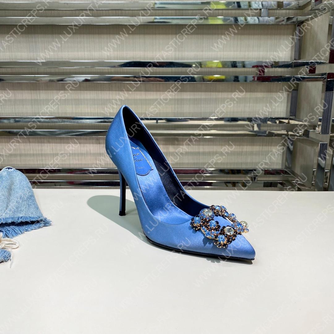 ROGER VIVER FLOWER STRASS BUCKLE PUMPS BLUE RVW4141