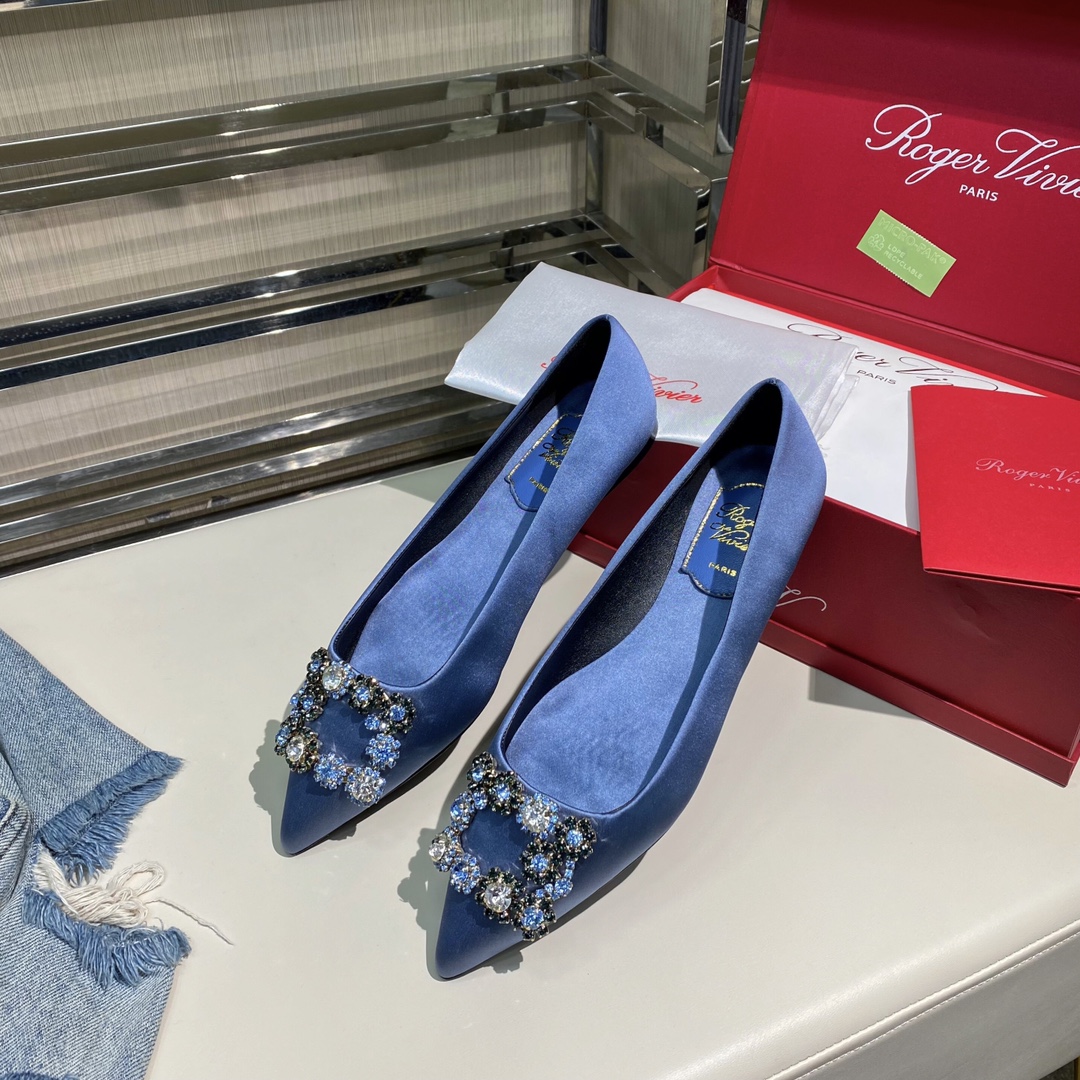 ROGER VIVER FLOWER STRASS BUCKLE PUMPS BLUE RVW4141