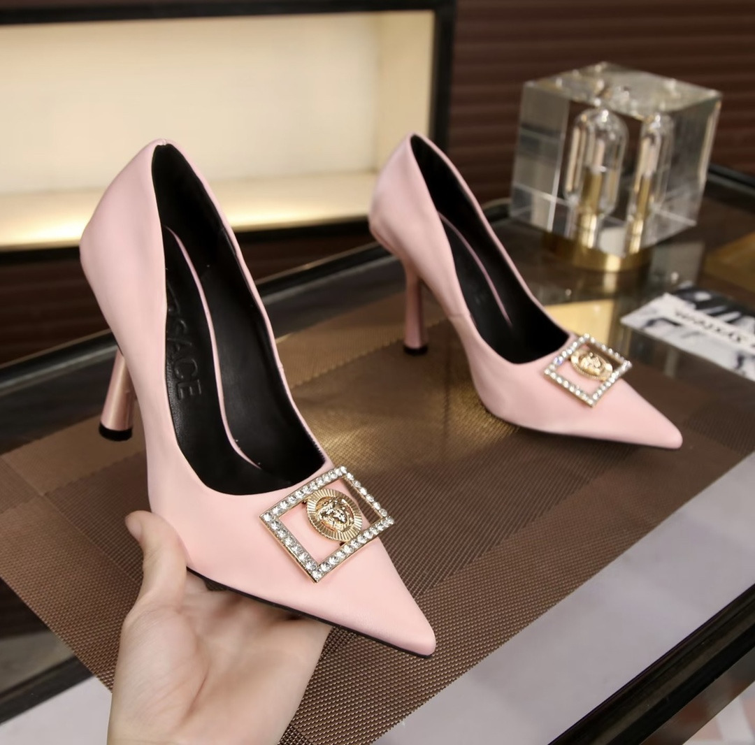 VERSACE SATIN LA MEDUSA PUMPS 110 PINK 1001207