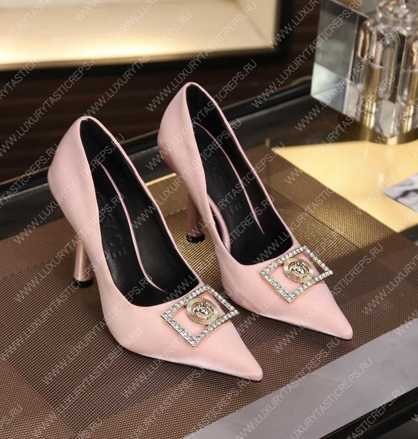 VERSACE SATIN LA MEDUSA PUMPS 110 PINK 1001207