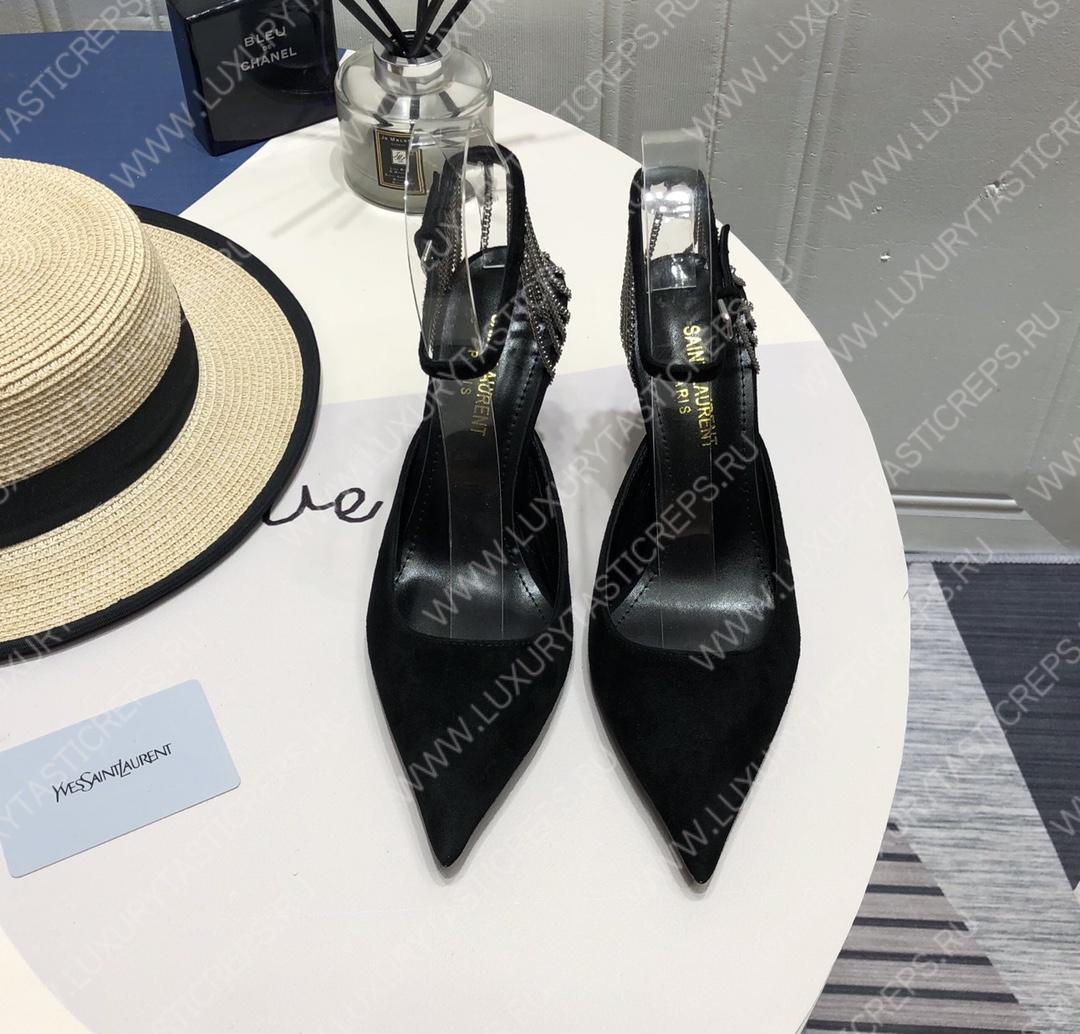YVES SAINT LAURENT CRYSTAL CHAIN-TRIM PUMPS BLACK 7131751TVDD1000