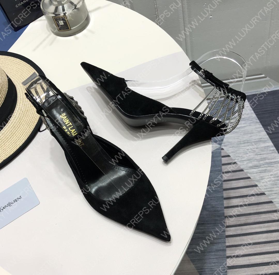 YVES SAINT LAURENT CRYSTAL CHAIN-TRIM PUMPS BLACK 7131751TVDD1000