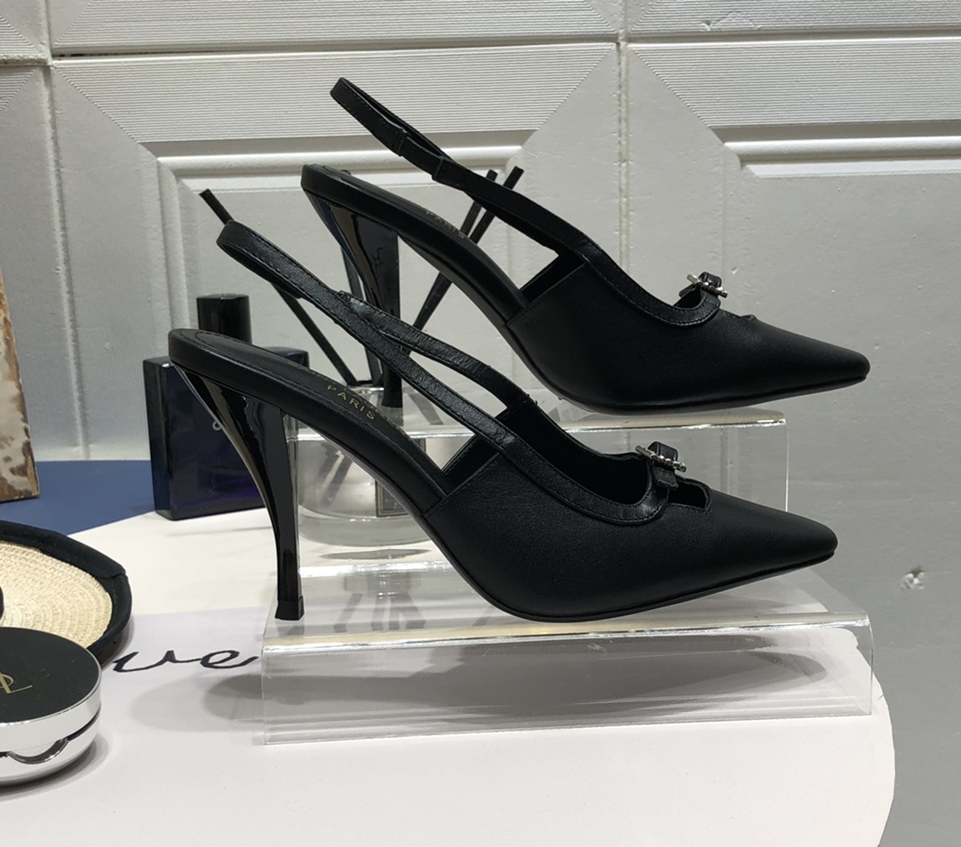 YVES SAINT LAURENT BLADE SLINGBACK PUMPS BLACK 660540AKPNN1000