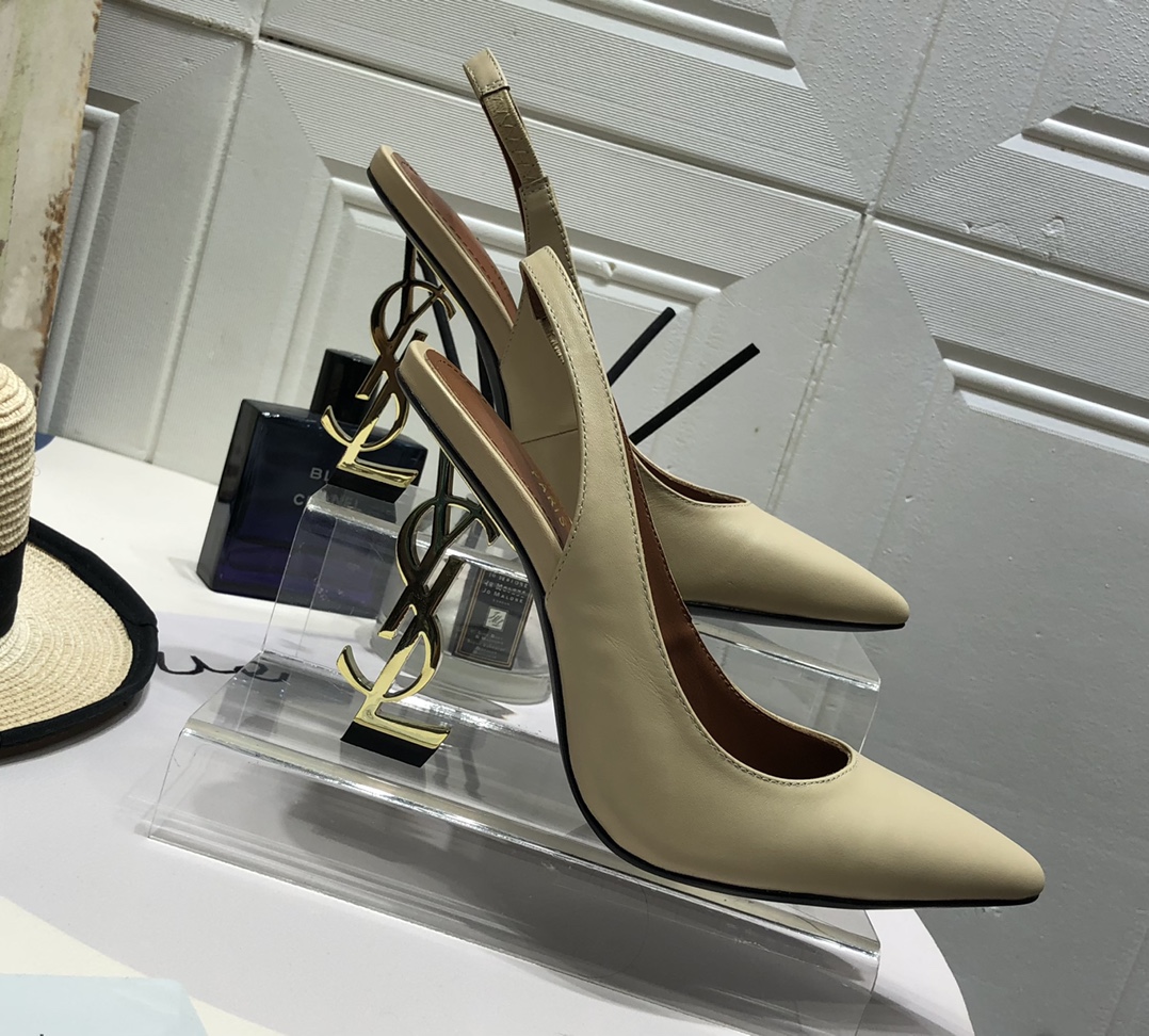 YVES SAINT LAURENT KISS LEATHER SLINGBACK PUMPS CREAM 16475973