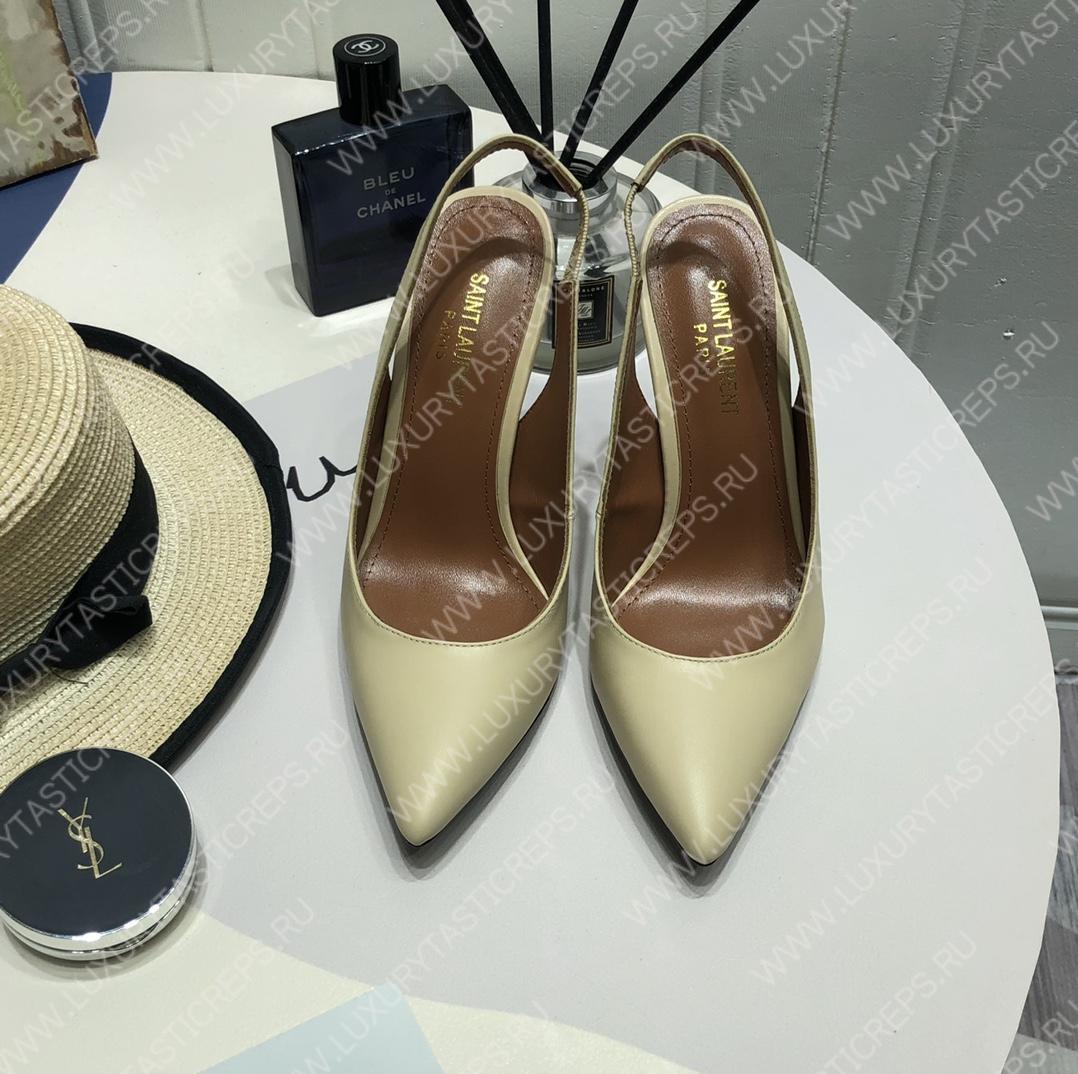 YVES SAINT LAURENT KISS LEATHER SLINGBACK PUMPS CREAM 16475973