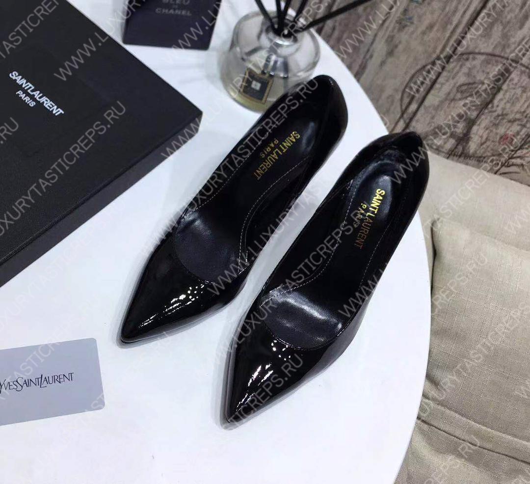 YVES SAINT LAURENT LOGO HEEL LEATHER PUMPS BLACK 472011D6CVV