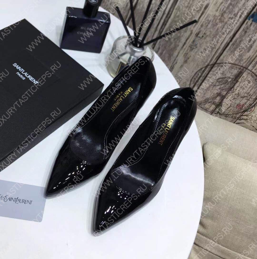 YVES SAINT LAURENT OPYM LOGO HEEL LEATHER PUMPS BLACK AND BLUE 472011D6CVV