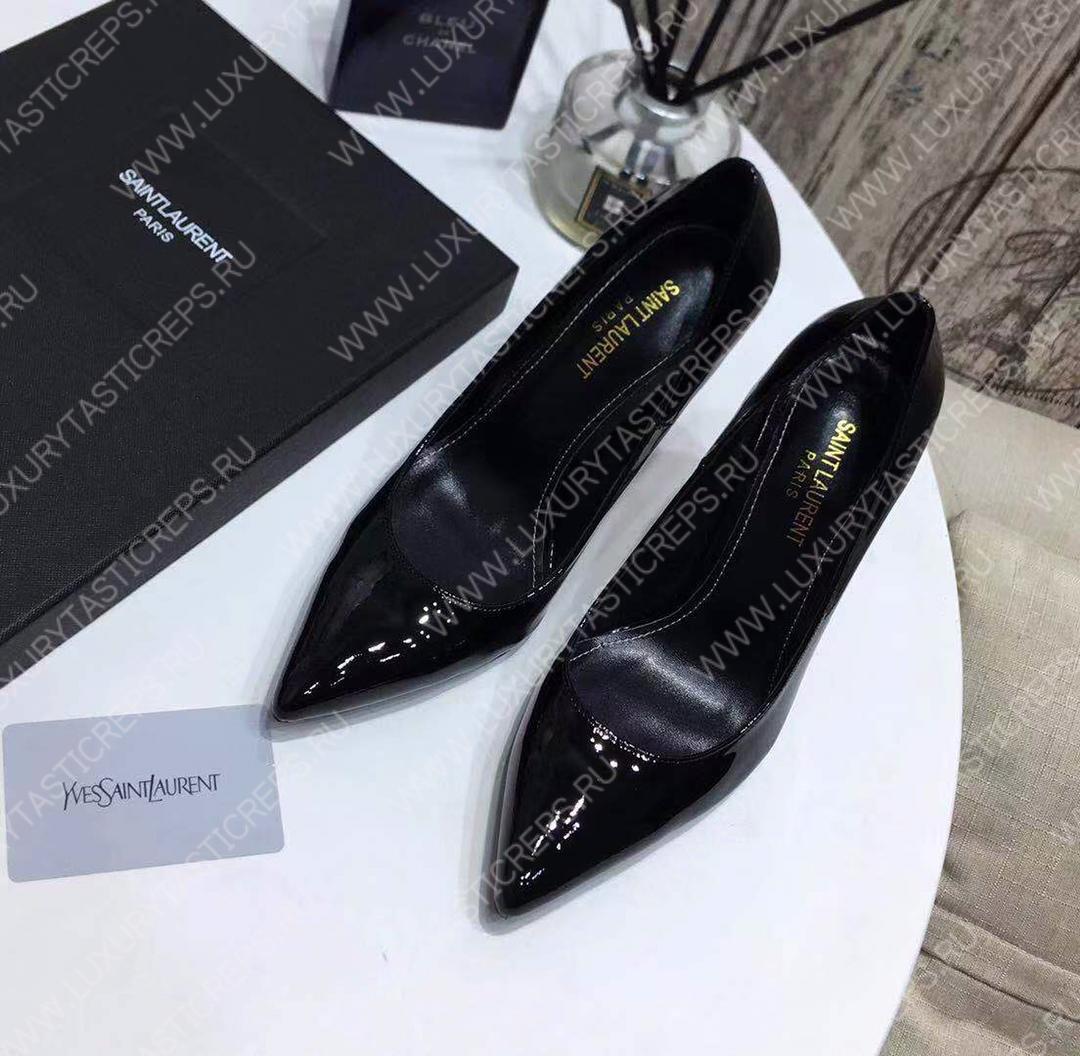 YVES SAINT LAURENT OPYM LOGO HEEL LEATHER PUMPS BLACK AND BEIGE 472011D6CVV