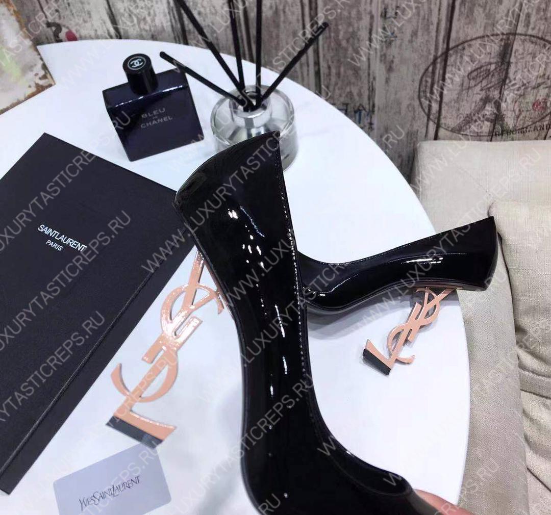 YVES SAINT LAURENT OPYM LOGO HEEL LEATHER PUMPS BLACK AND BEIGE 472011D6CVV
