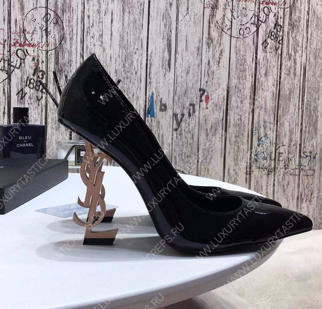 YVES SAINT LAURENT OPYM LOGO HEEL LEATHER PUMPS BLACK AND BEIGE 472011D6CVV
