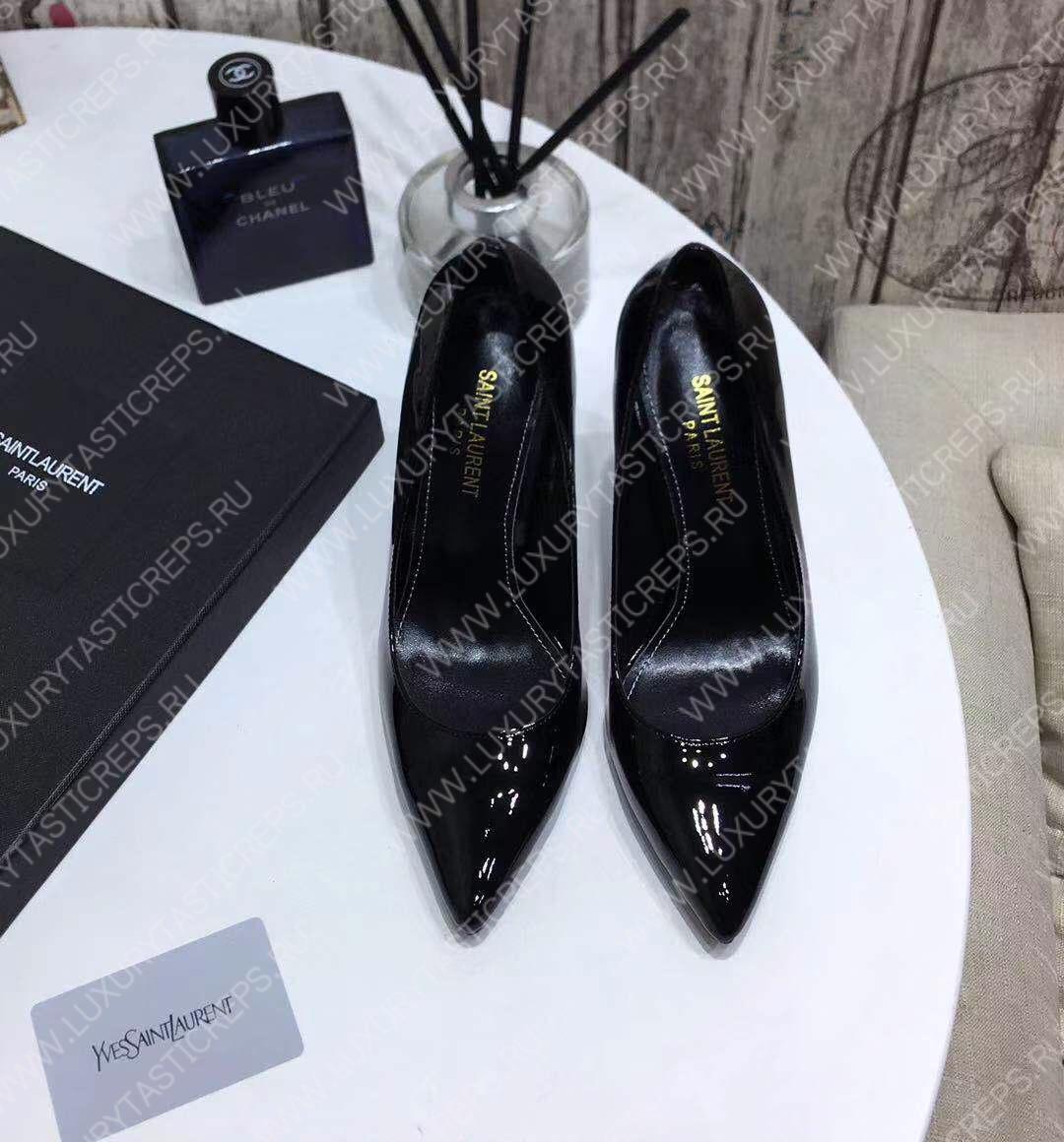 YVES SAINT LAURENT OPYM LOGO HEEL LEATHER PUMPS BLACK AND GREY 472011D6CVV