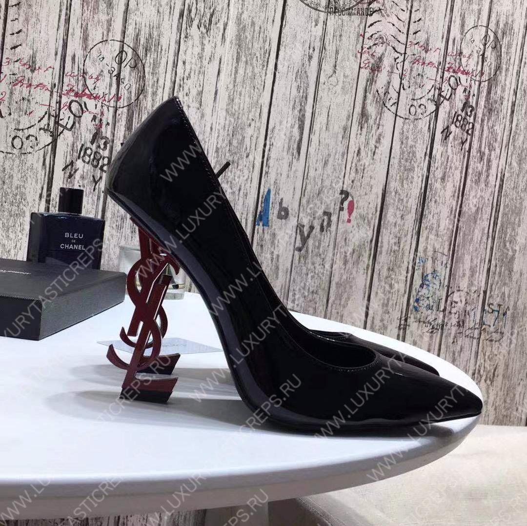 YVES SAINT LAURENT OPYM LOGO HEEL LEATHER PUMPS BLACK AND RED 472011D6CVV