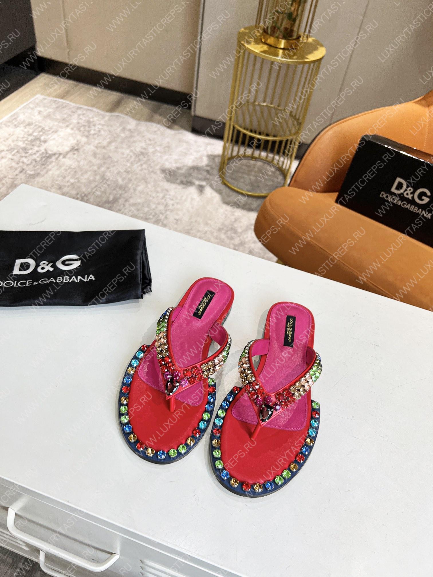 DOLCE AND GABBANA LEATHER FLIP-FLOPS RED/MULTICOLOUR A80265AY347