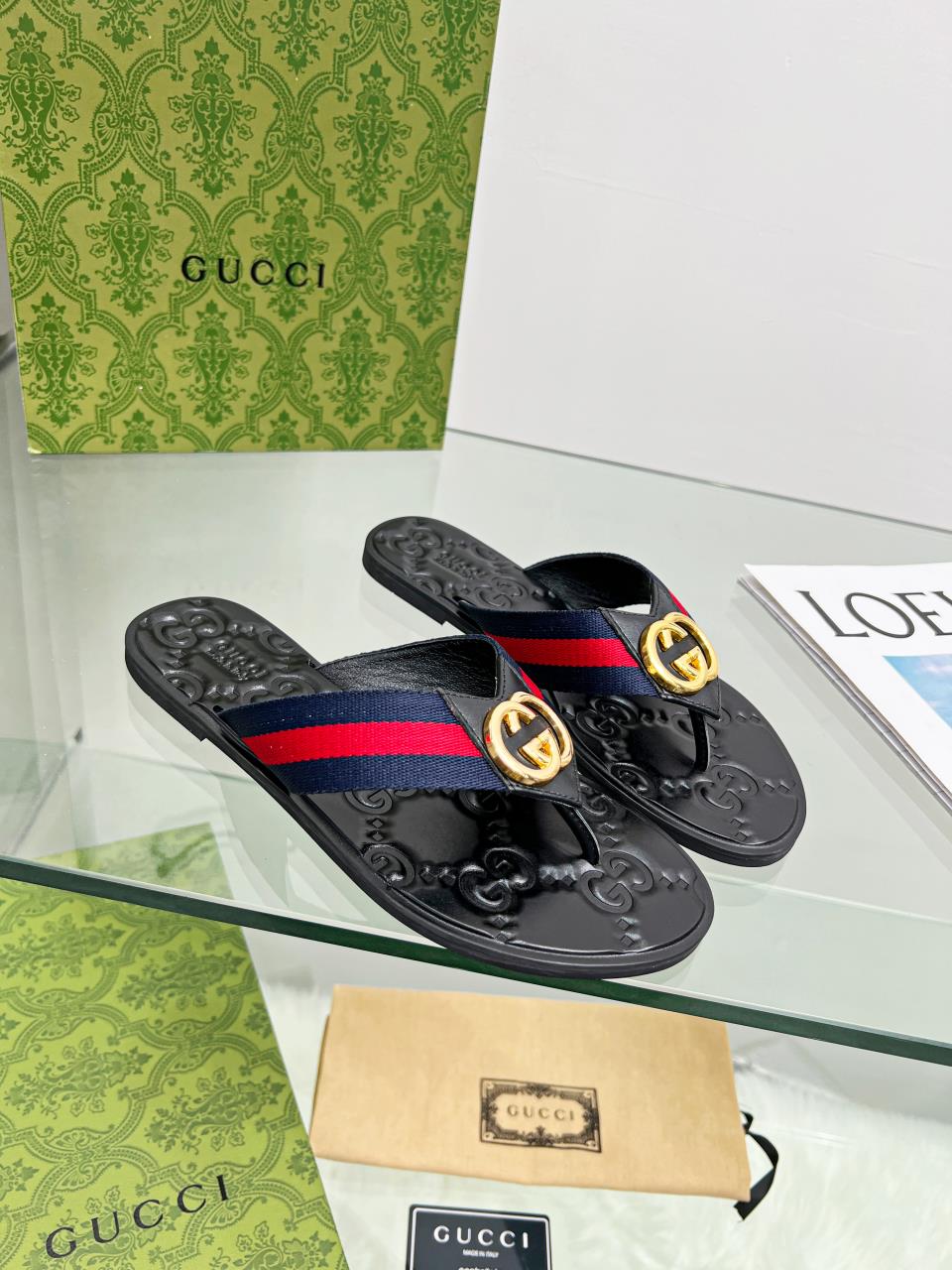 G*u*i gg thong web sandal red, blue and black 612138