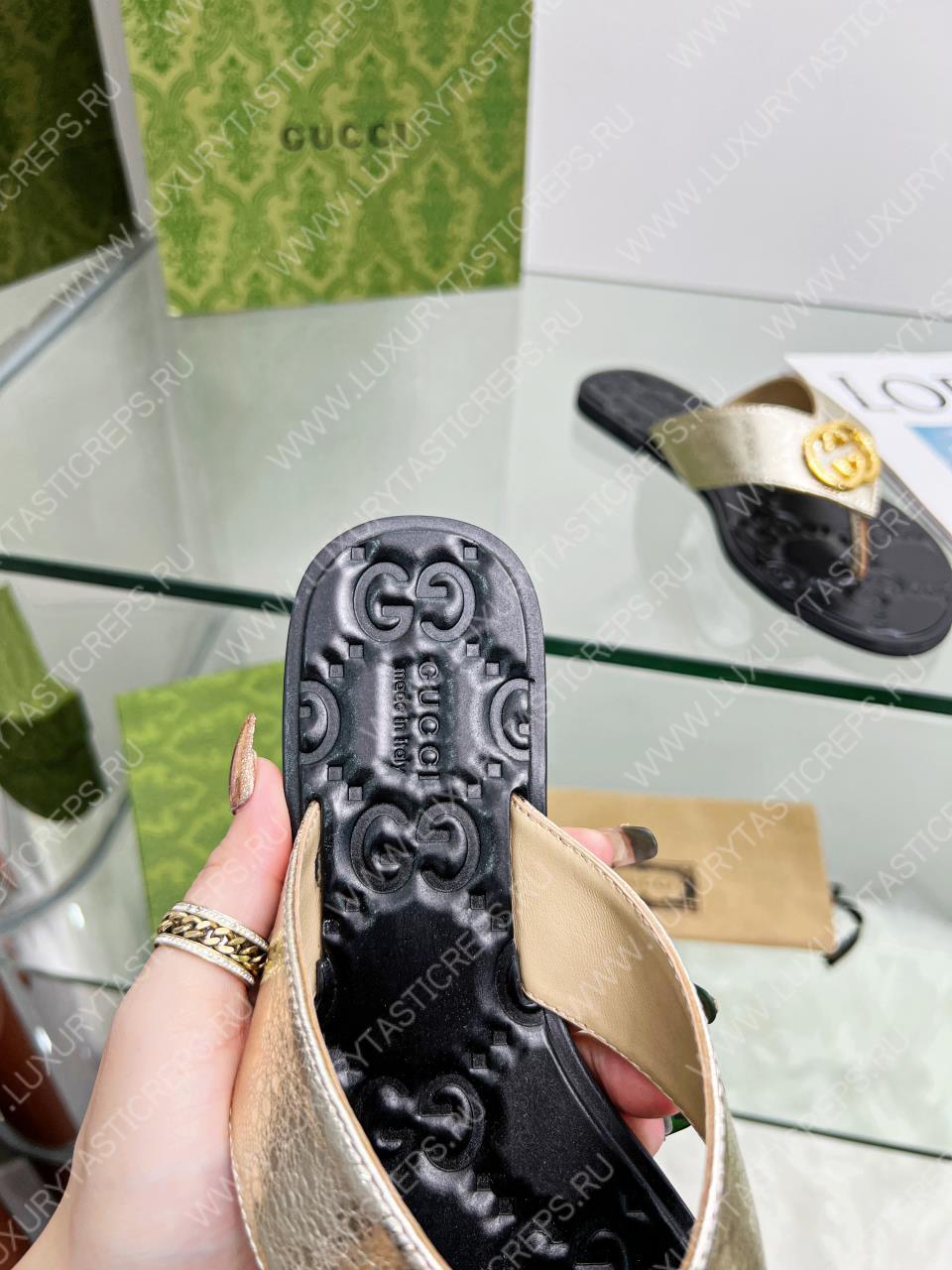 G*u*i gg thong web sandal golden and black 612138