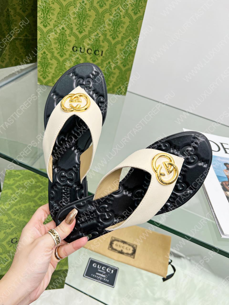 G*u*i gg thong web sandal white 612138