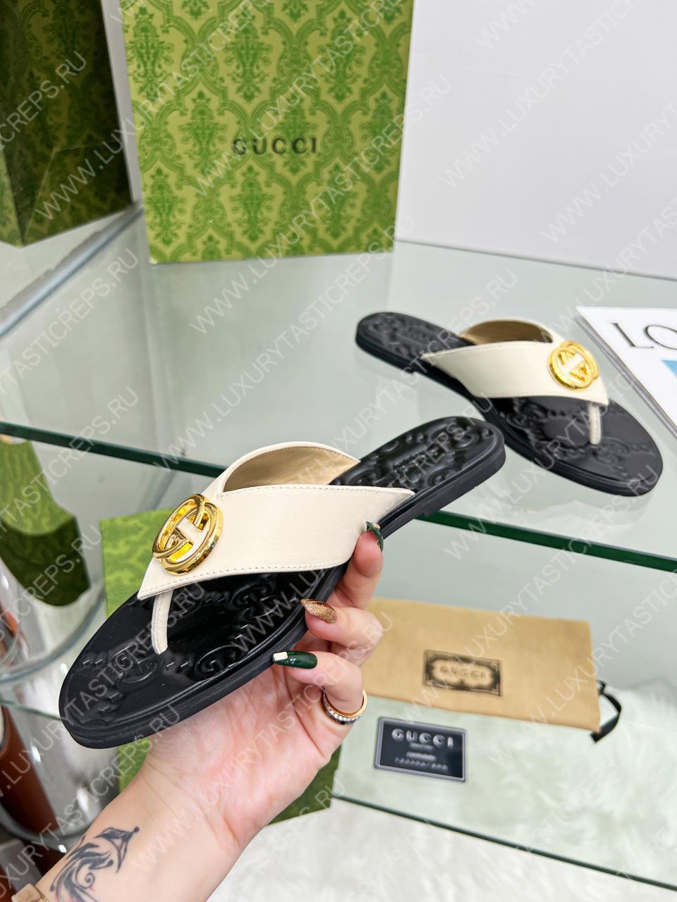 G*u*i gg thong web sandal white 612138