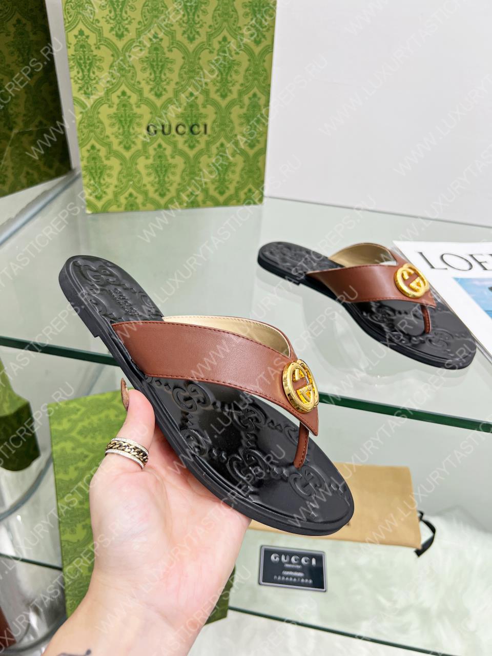 G*u*i gg thong web sandal brown 612138