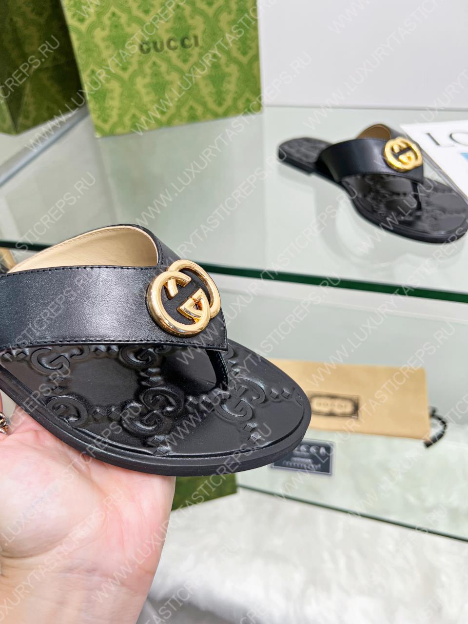 G*u*i gg thong web sandal plain black 612138