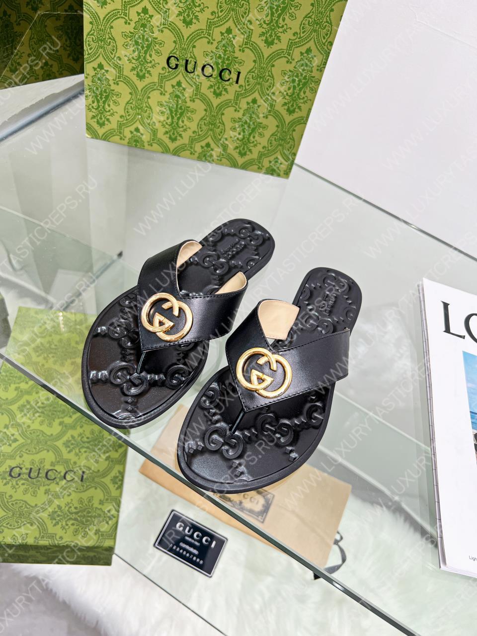 G*u*i gg thong web sandal plain black 612138