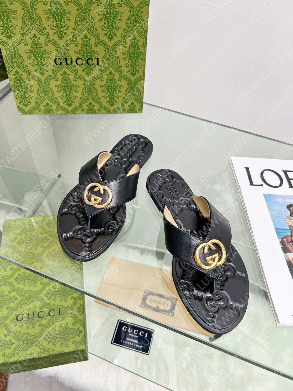 G*u*i gg thong web sandal plain black 612138