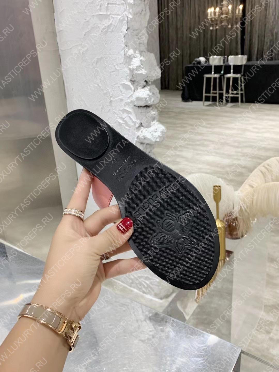 G*u*i leather thong sandal with double g black 497444