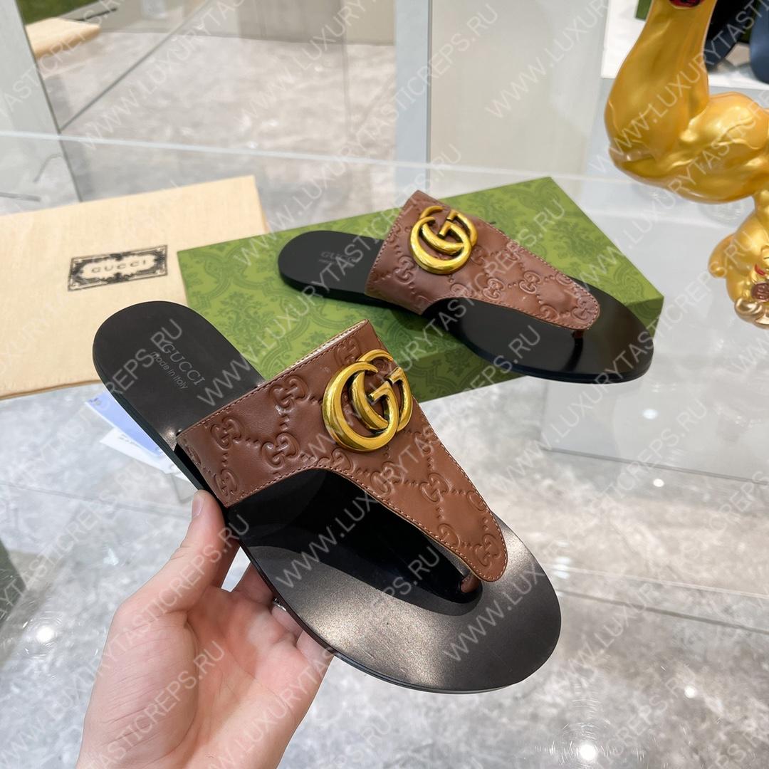 G*u*i interlocking g thong sandal brown 739048