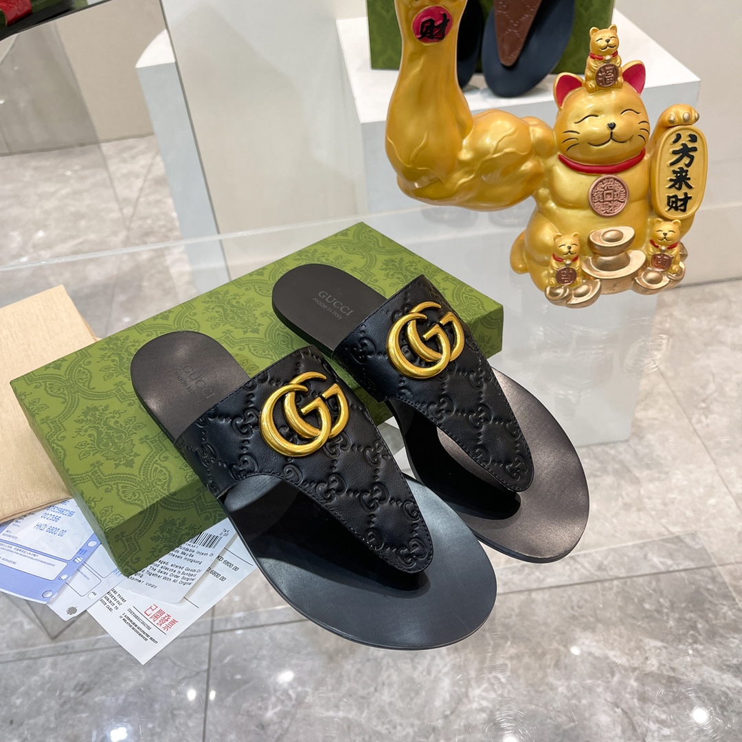 G*u*i interlocking g thong sandal black 739048