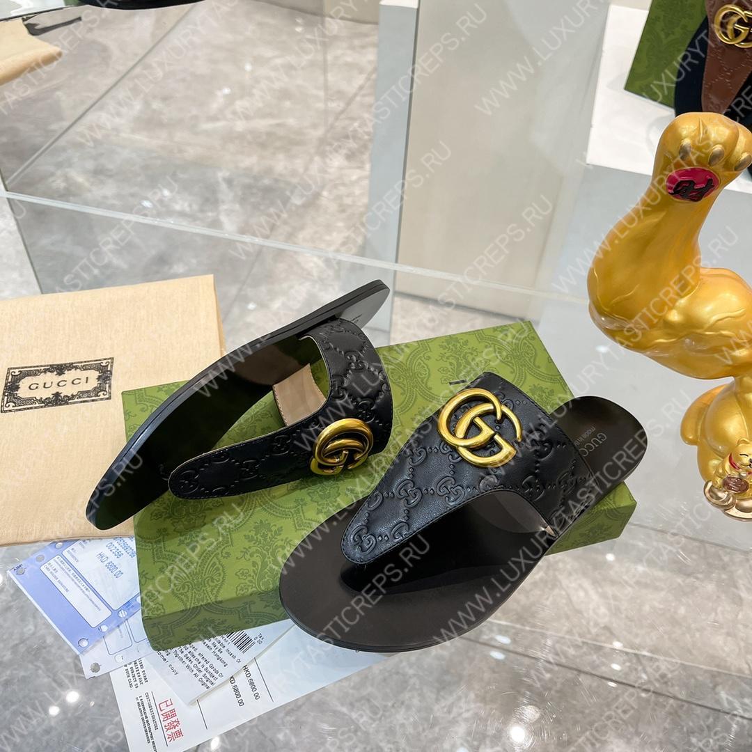 G*u*i interlocking g thong sandal black 739048