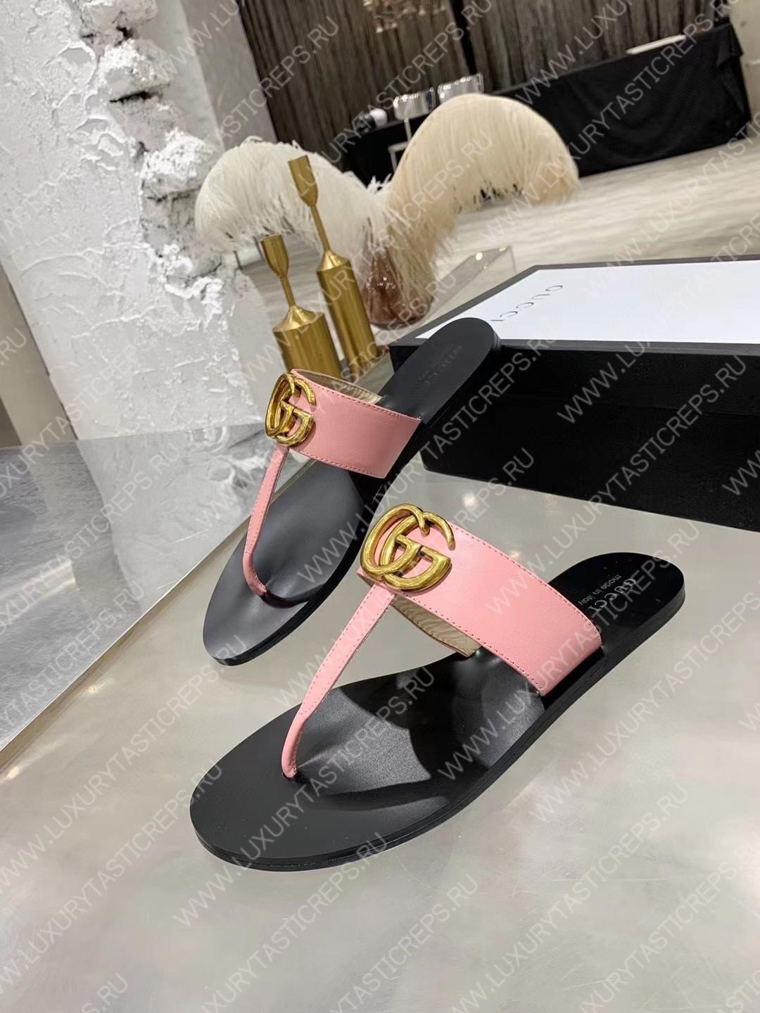 G*u*i leather thong sandal with double g pink 497444