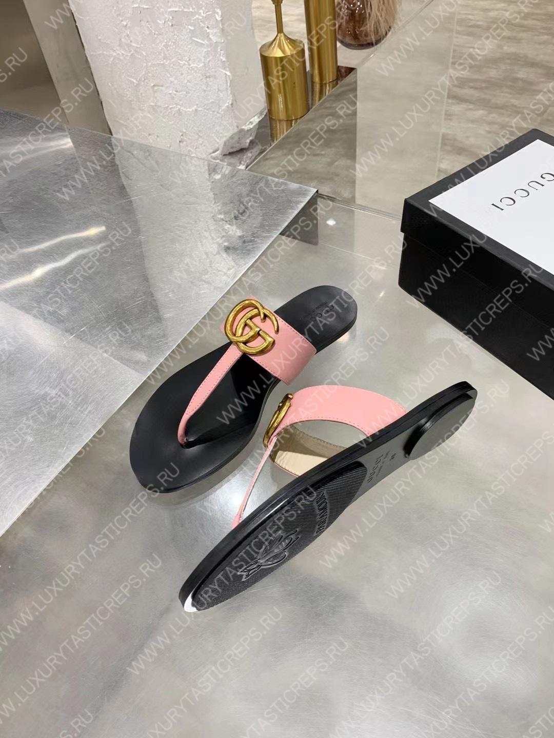 G*u*i leather thong sandal with double g pink 497444