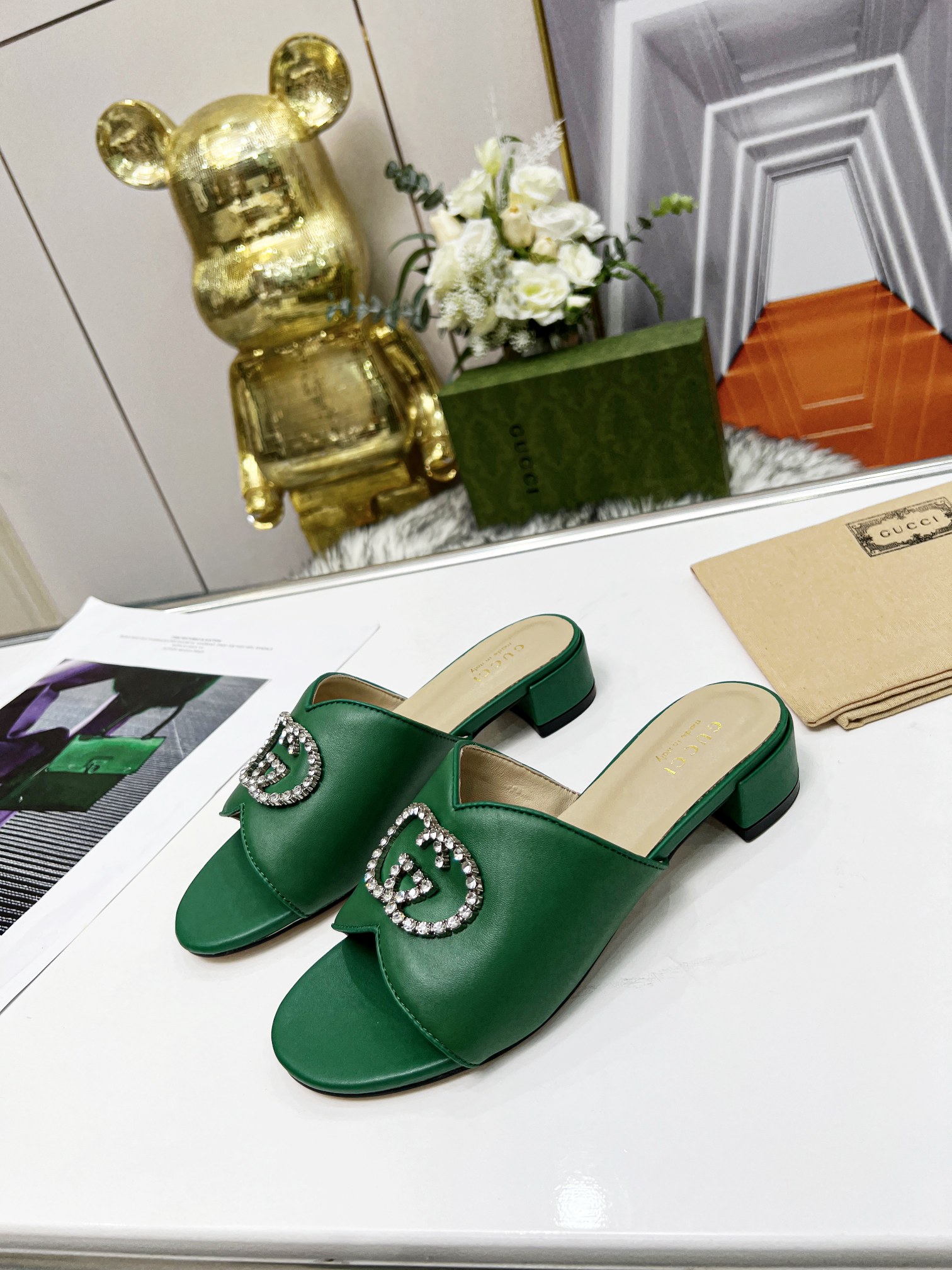 G*u*i bruce sandals silk leather green 690284b8b204862