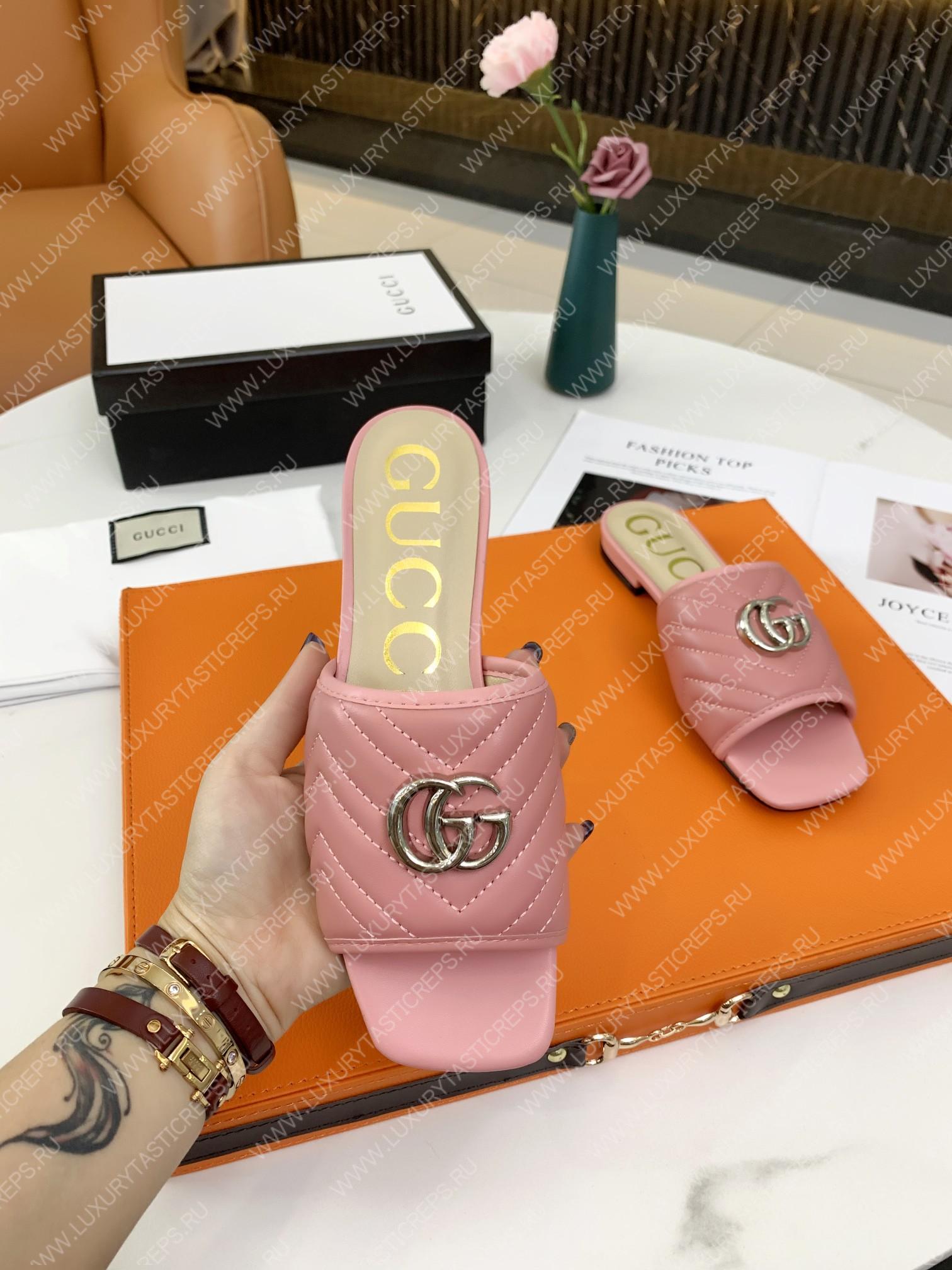 G*u*i double g open toe sandals leather rose pink 15425109