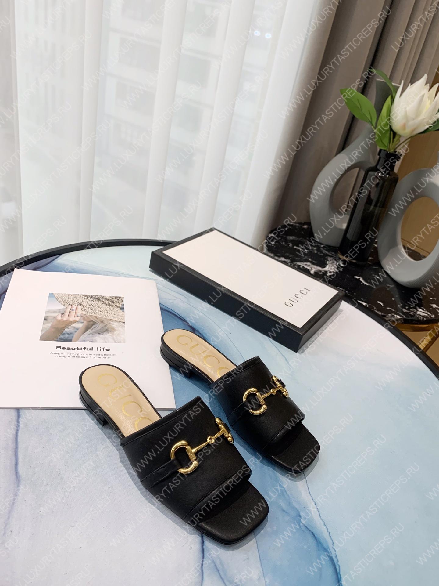 G*u*i leather slides black 623111