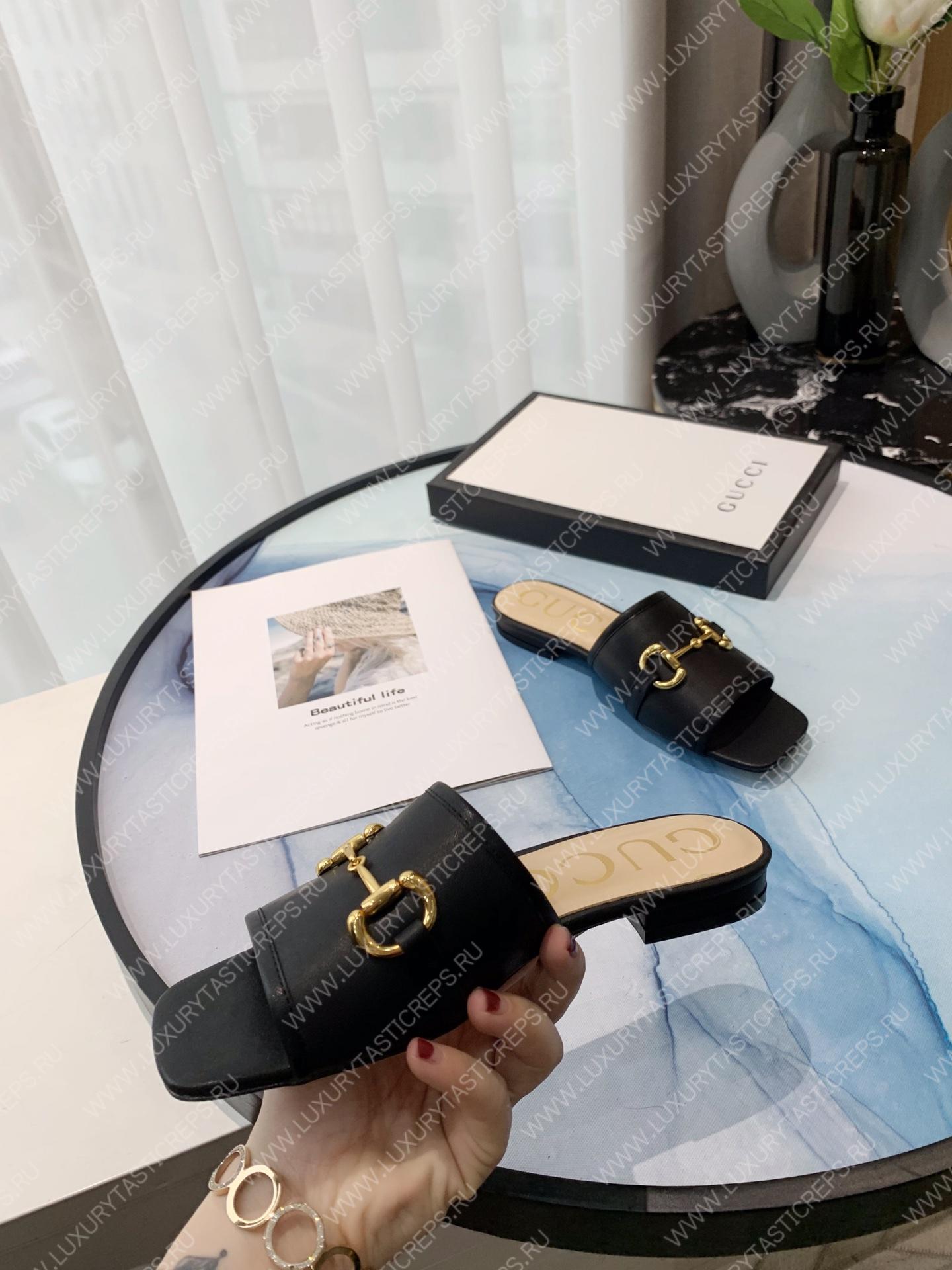G*u*i leather slides black 623111