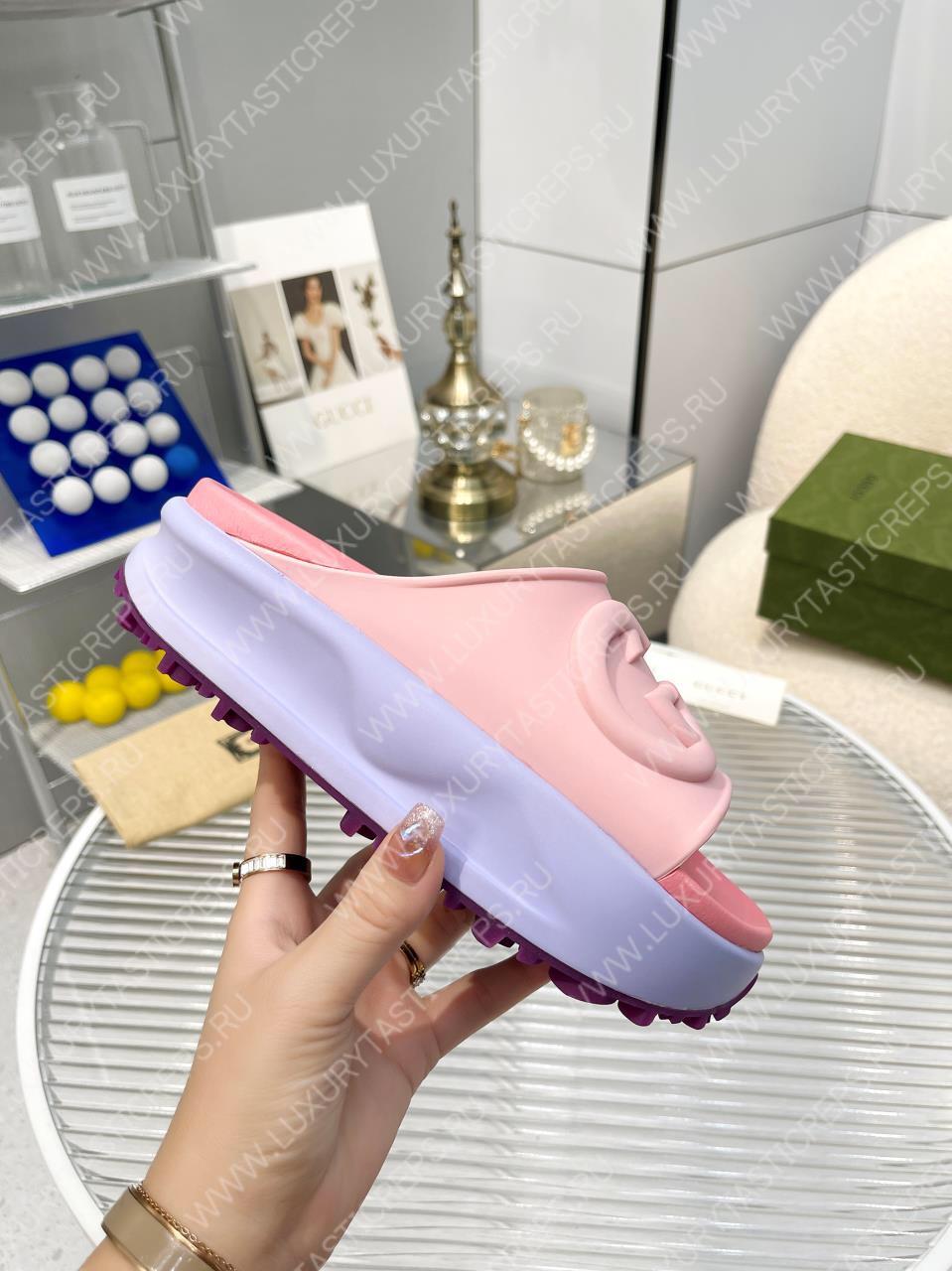 G*u*i slide sandal pink & purple 692845