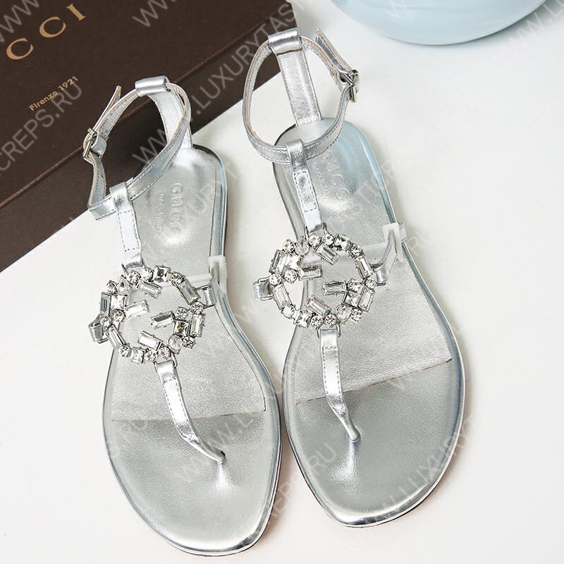 G*u*i gg sparkling thong flat sandal gold, silver and black 497444