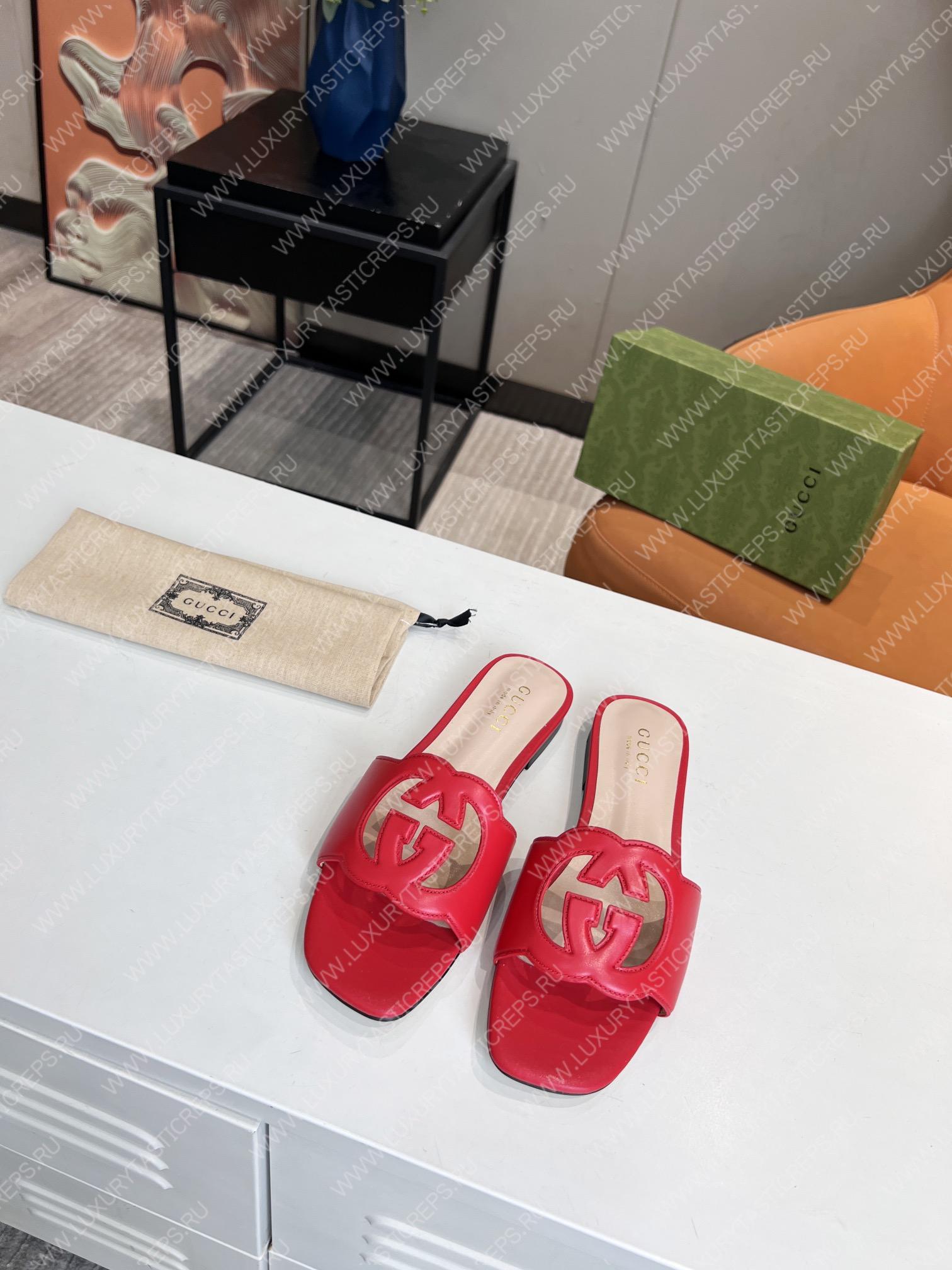 G*u*i interlocking g cut-out slide sandal red 694451