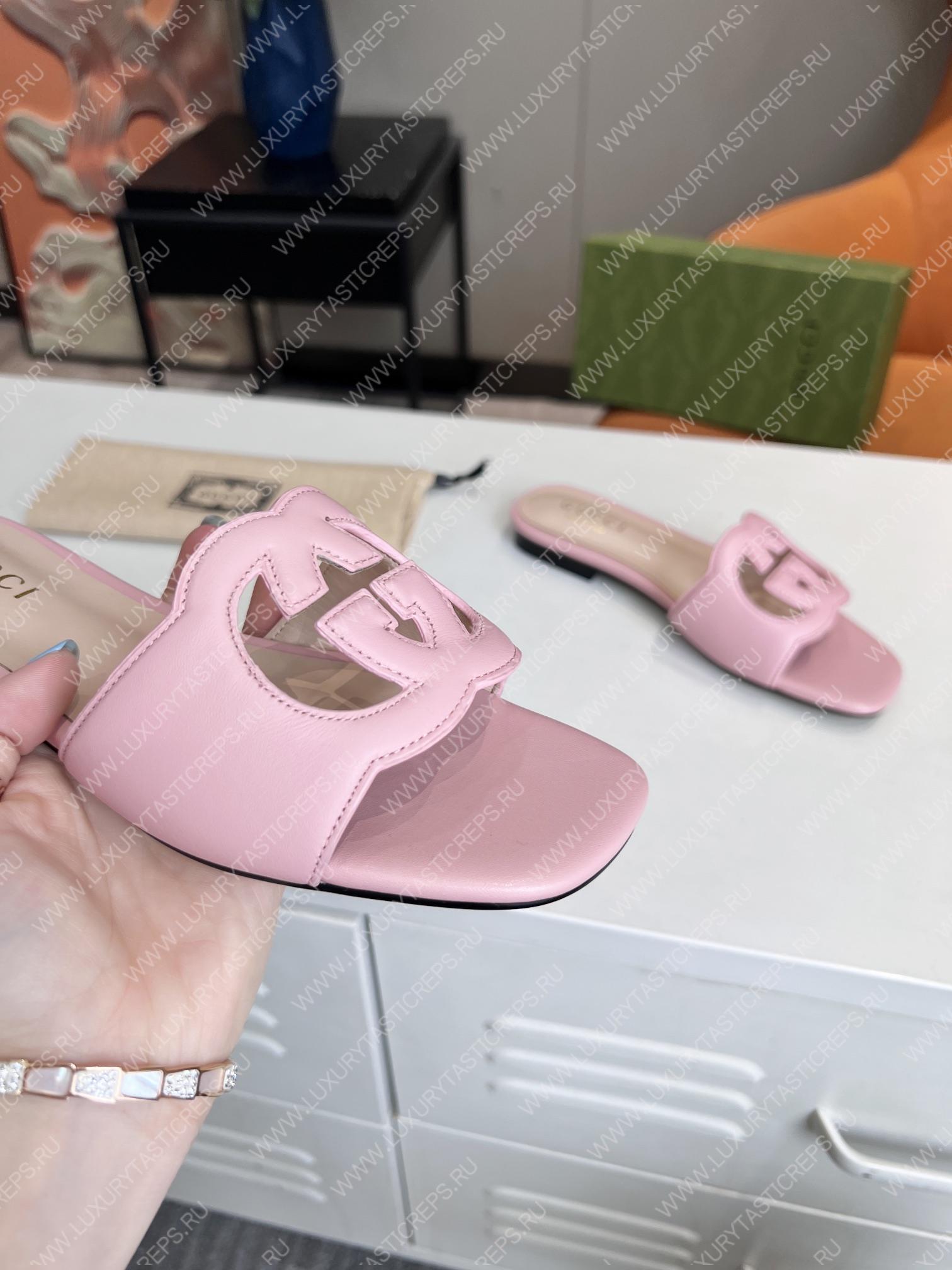 G*u*i interlocking g cut-out slide sandal baby pink 694451