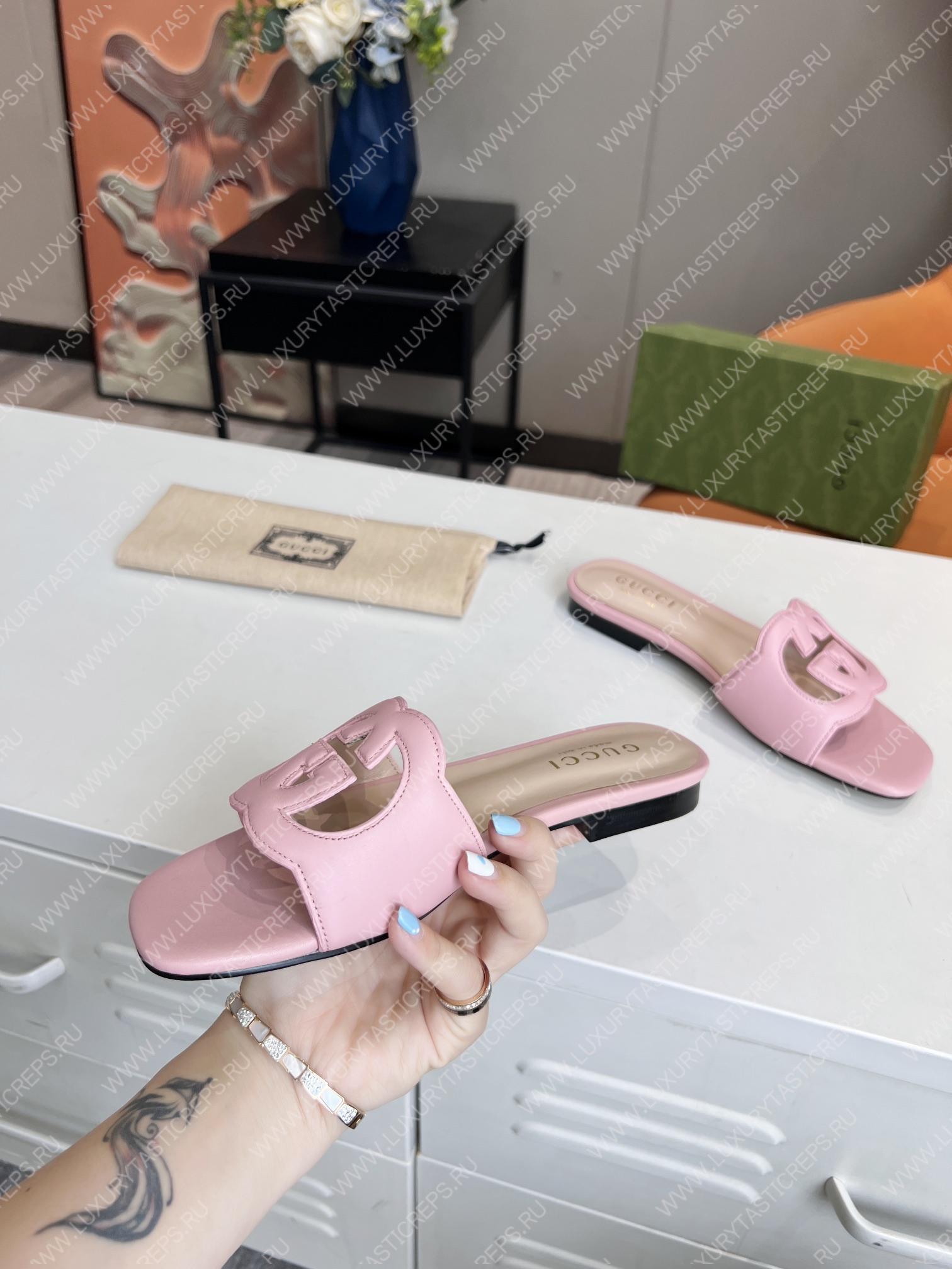 G*u*i interlocking g cut-out slide sandal baby pink 694451