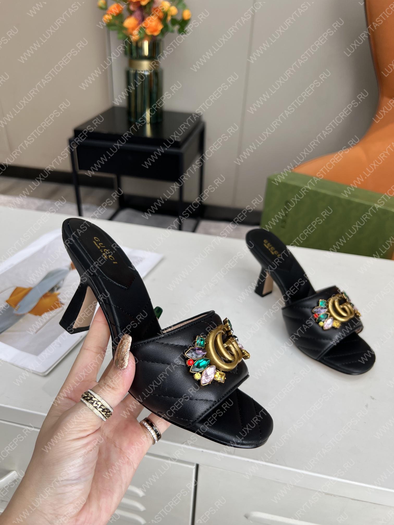 G*u*i double g slide sandal leather black 674839